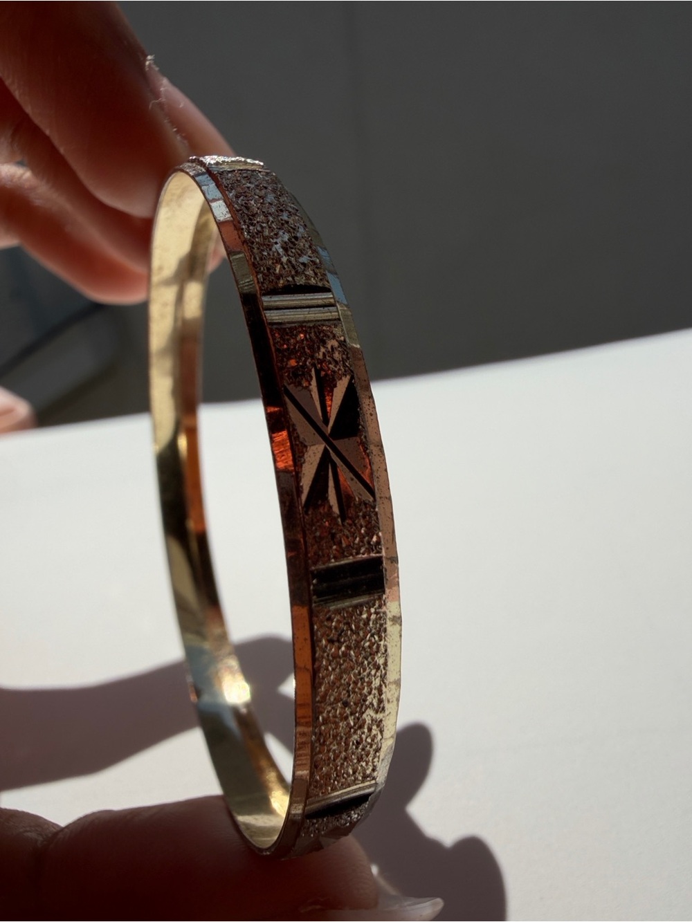 Textured Metal Bangle Bracelet in Rose Gold